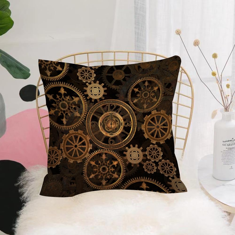Hyosxw Steampunk Style In Sophisticated Gear Patter - A4 Cushion Cover,Throw Pillow Case Home Decorative For Living Room Bedroom Sofa Chair 18X18 Inch,Steampunk Style In Sophisticated Gear Pattern With A Set Of Gears, Gears On A D,Pillowcase 45X45cm