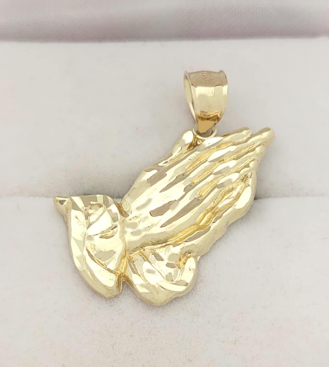 10k Yellow Gold Praying Hands Prayers Hands Pendant 0.85 in x 0.6 in - Image 2
