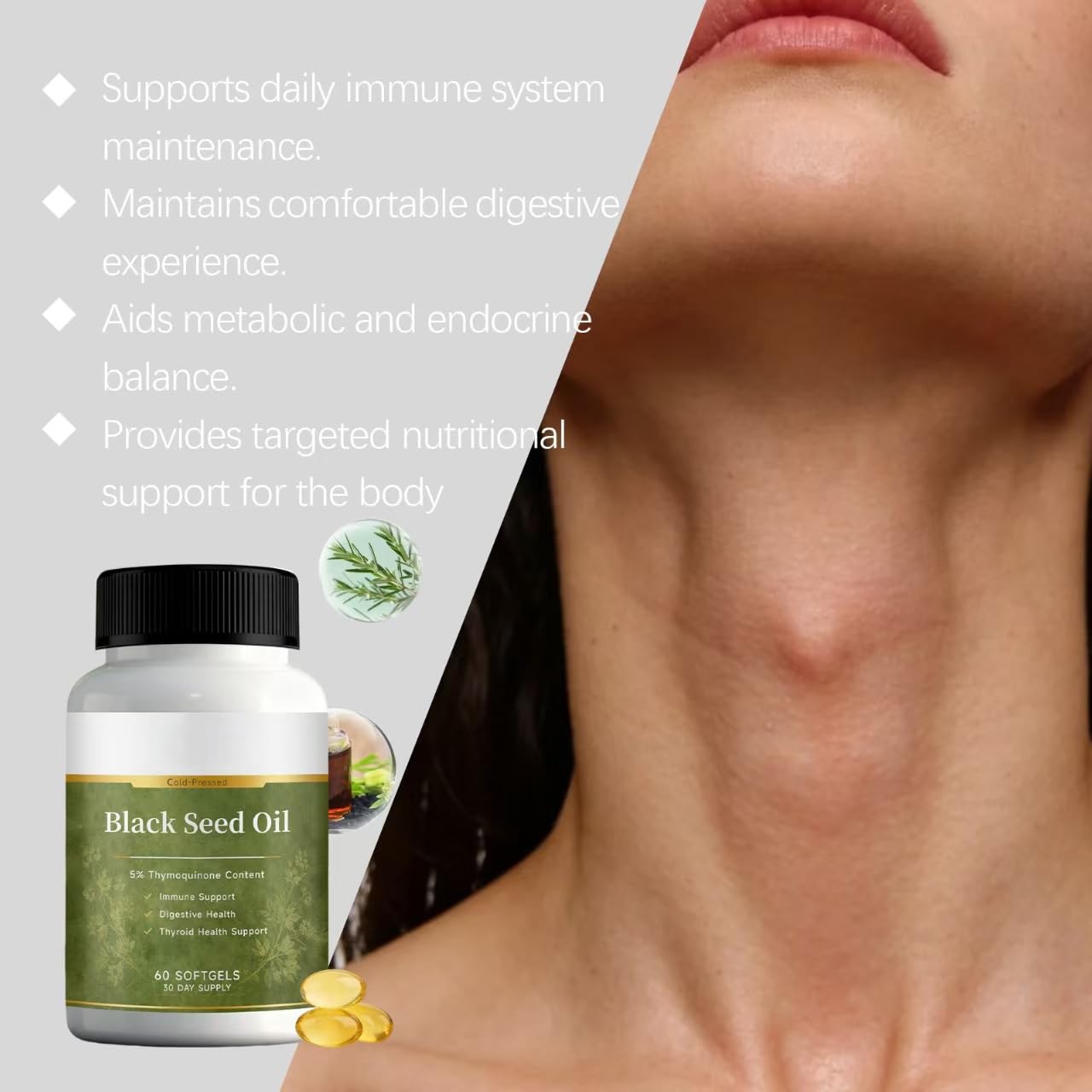 Schwarzkümmelöl – mit 5% Thymoquinon und Carvacrol, Verdauungsbalance, 60 Stück,3PCS