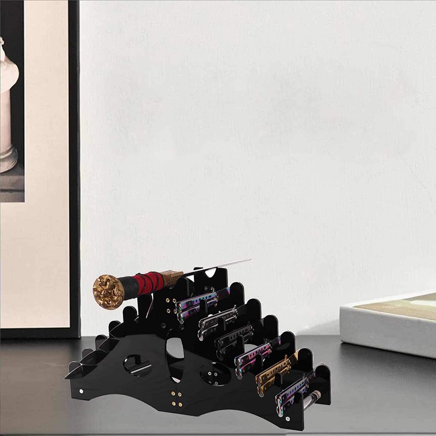 Retient 12 couteaux de poche stand Noir - Collection de couteaux acrylique