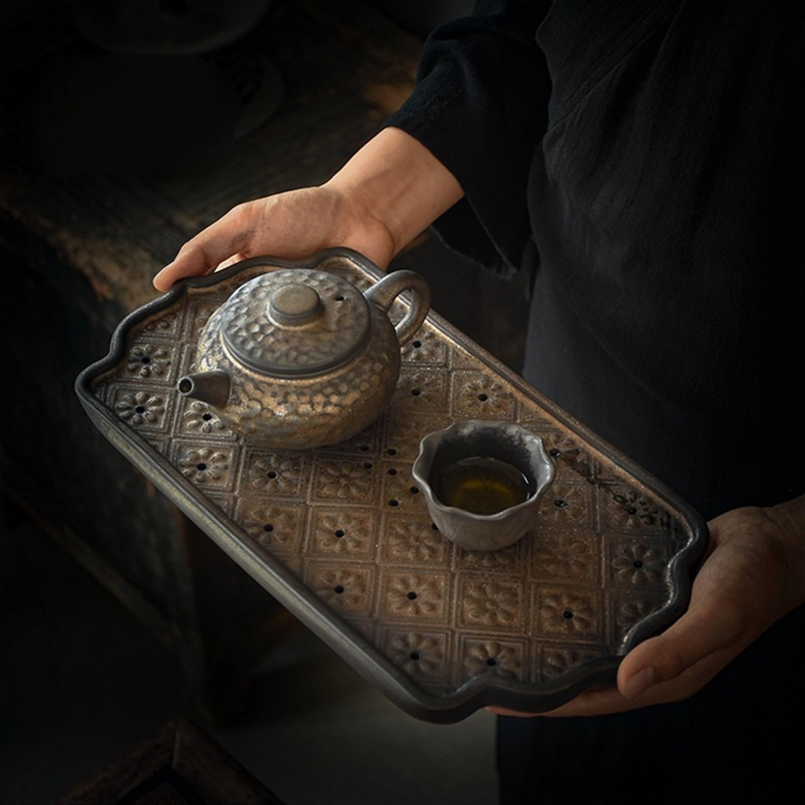 Zestaw do herbaty Gongfu, chiński ceramiczny stolik do herbaty, taca do herbaty, mała taca do przechowywania wody, prosta herbaciarnia z tacą do herbaty, taca do herbaty do gabinetu domowego