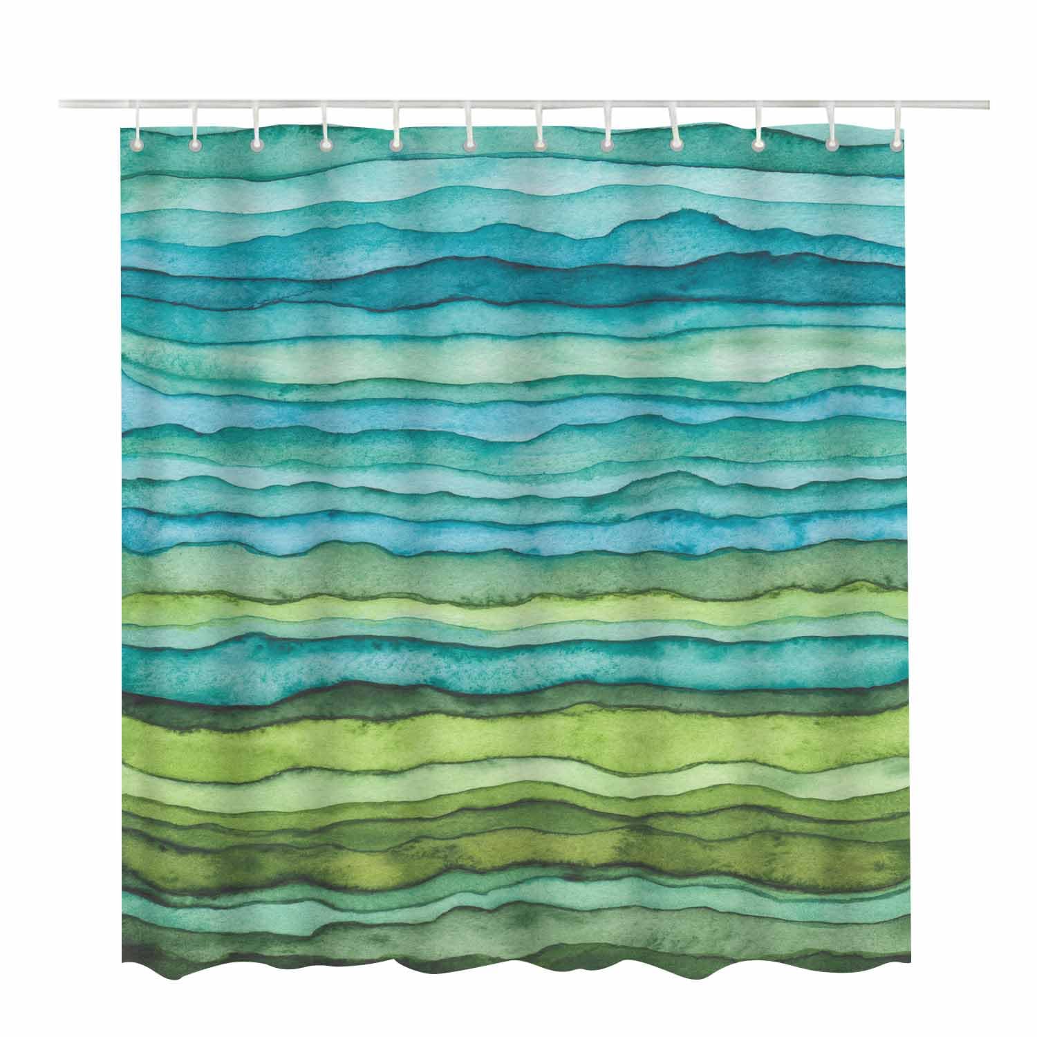 Woutay Shower Curtain Mould Proof Resistant Green Watercolor Painting,Water Repellant Fabric,Polyester,Size 180x180CM - Image 2