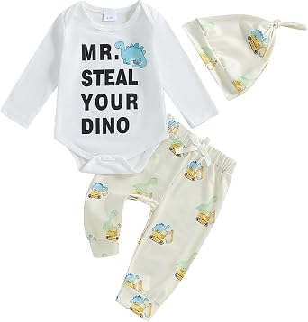 Baby Boys Christmas Outfits Letter Print Crew Neck Long Sleeve Rompers Truck Print Long Pants Hat 3Pcs Clothes Set