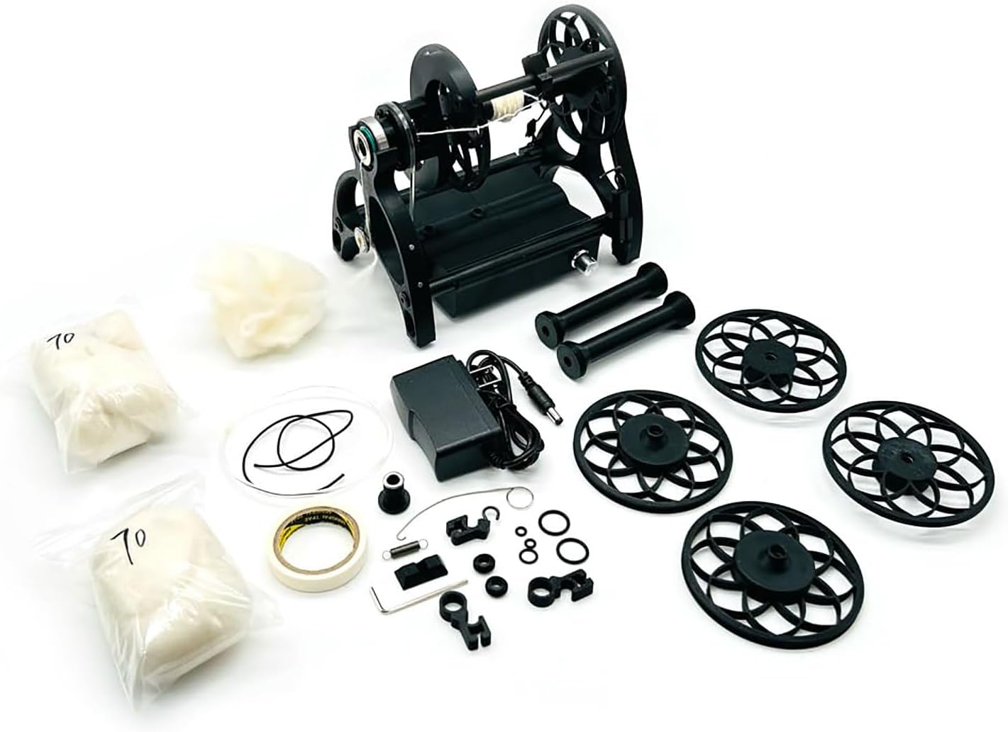 Electric Spinning Wheel for Fiber Spinning DIY Studio - Stepless Speed 12V Mini Spinning Wheel Wool with 3 Small Spools, 800RPM/min - Yarn Winding Machines,Black