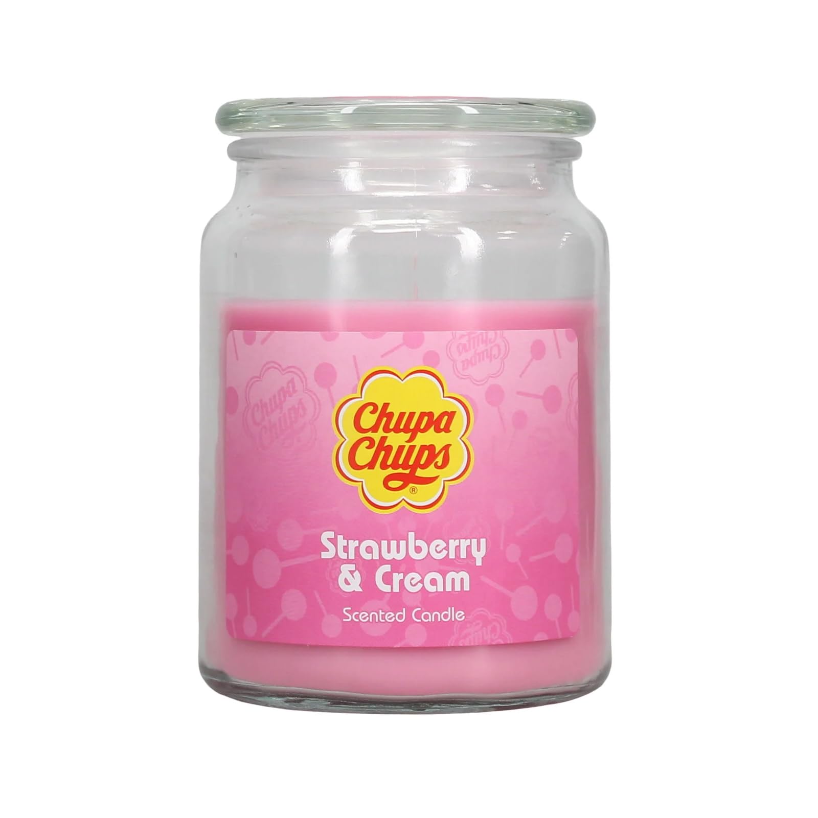 Chupa Chups Pink Strawberry & Cream Scented Candle, 510G, Glass Jar