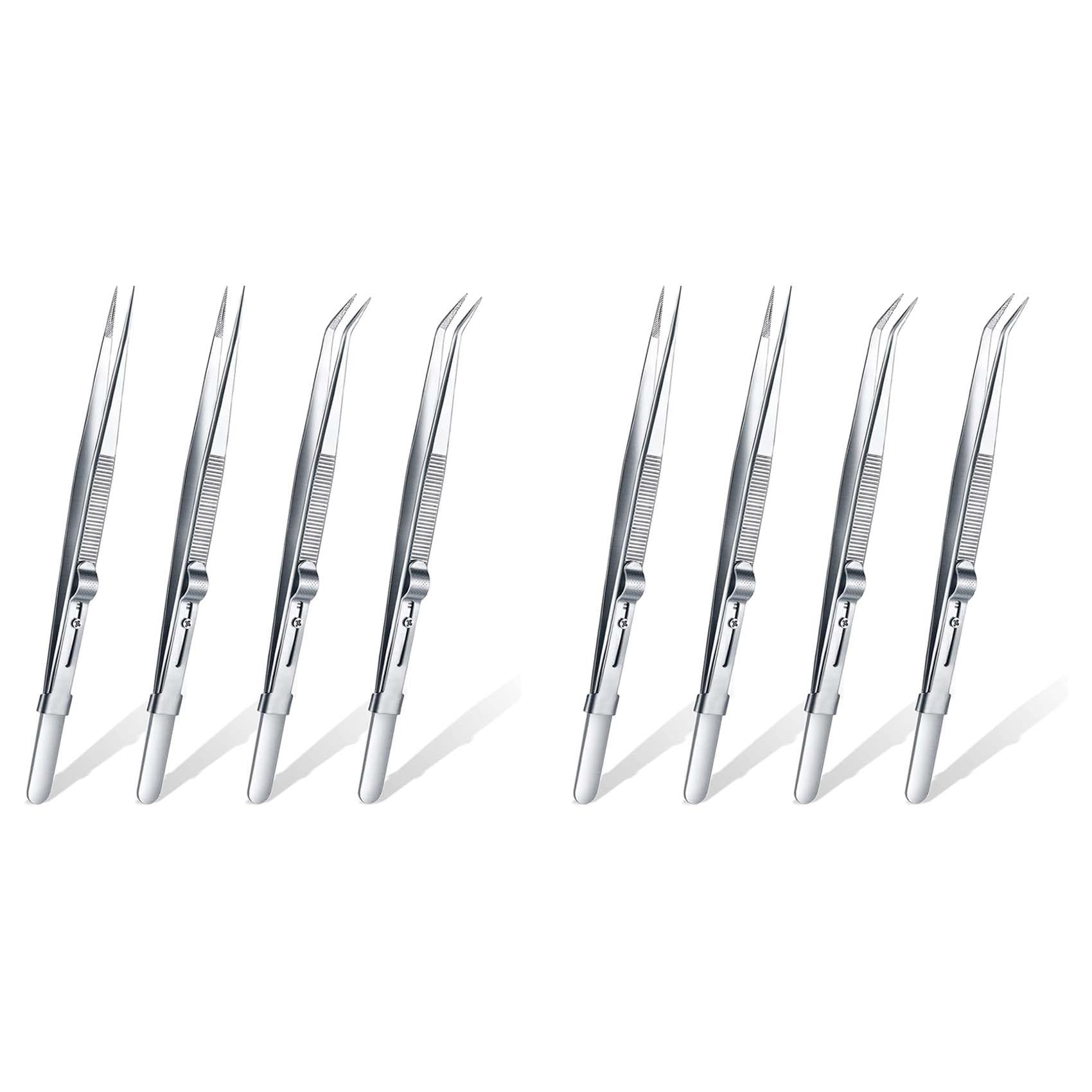 Hndhbfgrt Silver 8 Pieces Soldering Tweezer Esd Anti-Static Industrial Electronic Tweezers Tool Set For Jewelry Makeing Craft
