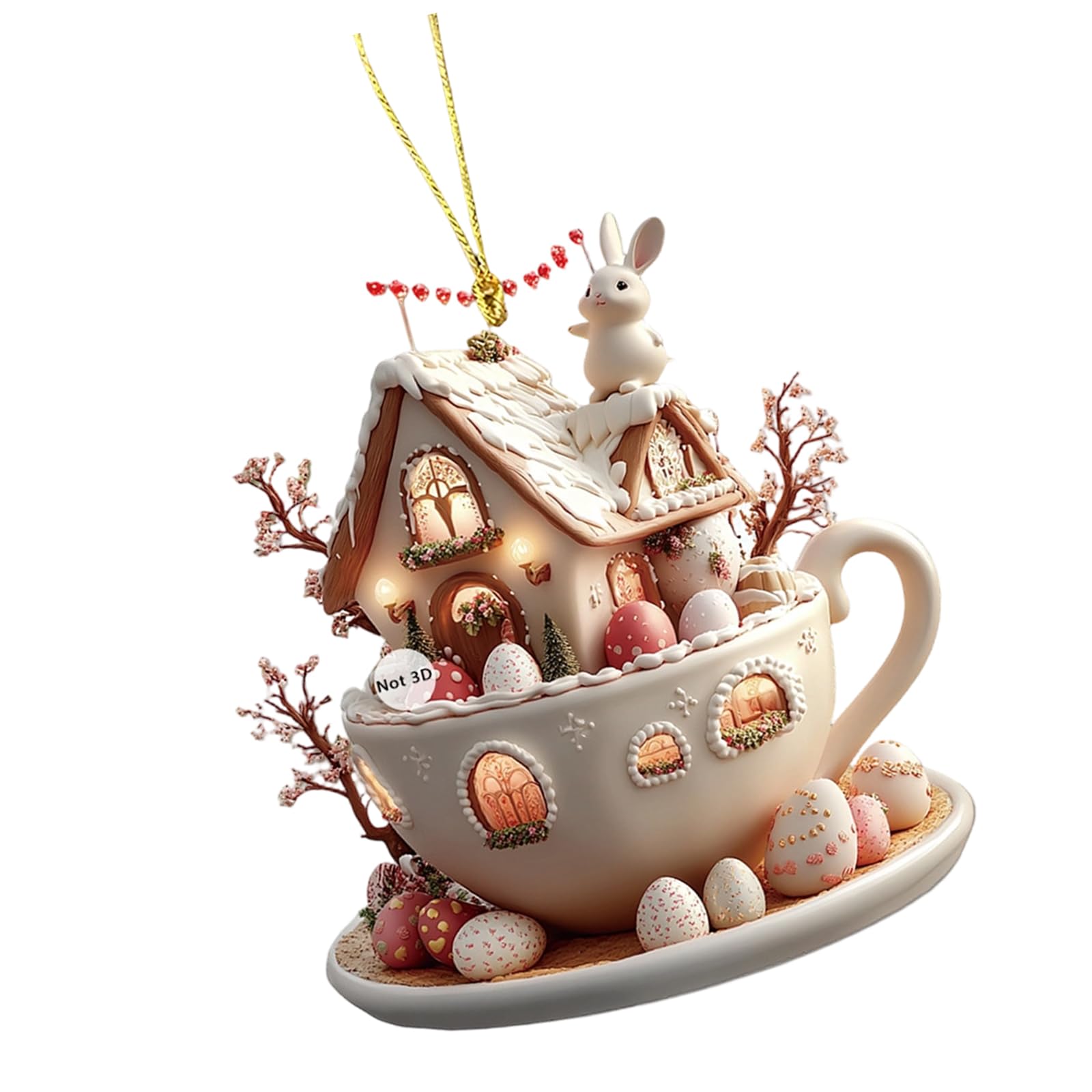 NEWFT Multifunctional Easter Rabbits Coffee Cup House Shape Ornament Keychain Decoration Hanging Ornament For Party