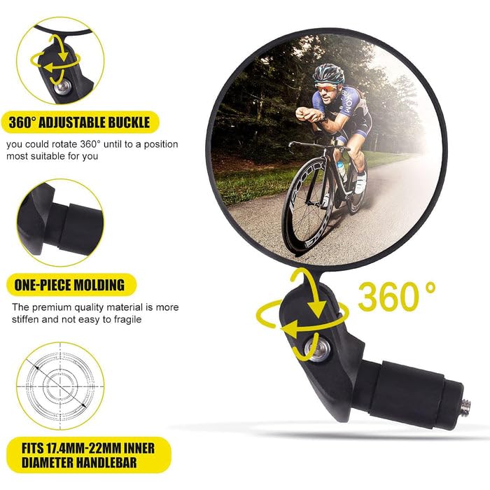 Image of 360 Rotatable Bar End Bike Mirror - Foldable & Durable Rear View Mirror for Safe Cycling (1 Pc)