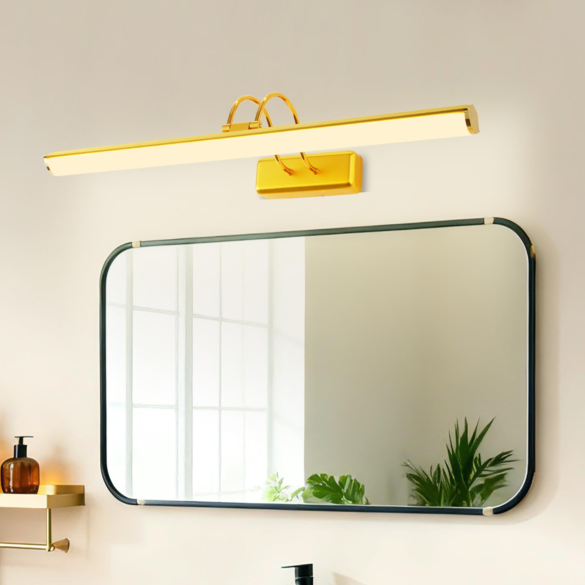 Applique Murale LED Miroir Salle de Bain 57 cm Dorée 12W Étanche IP44 Rotation 270° Température de Couleur Réglable pour Tableaux Cuisine Armoire