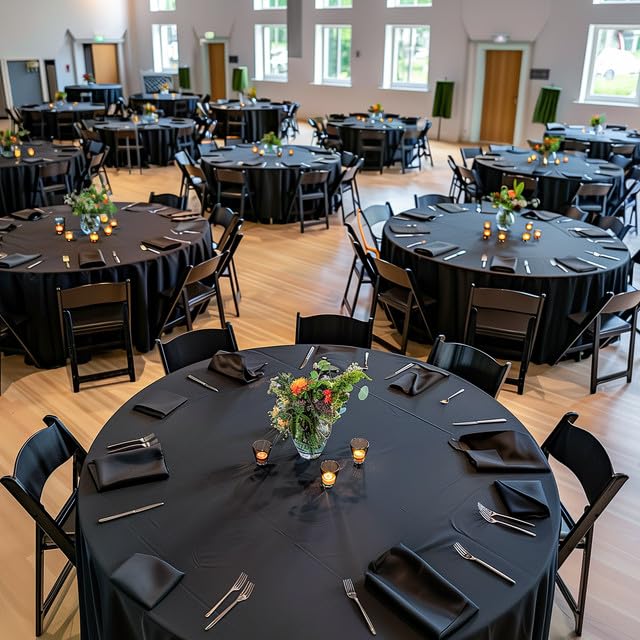 Image of Niuara Black Plastic Table Cloth - 4 Pack 84 inch Round Disposable Tablecloths for Round Tables, Table Cover for Holiday Parties & Gatherings