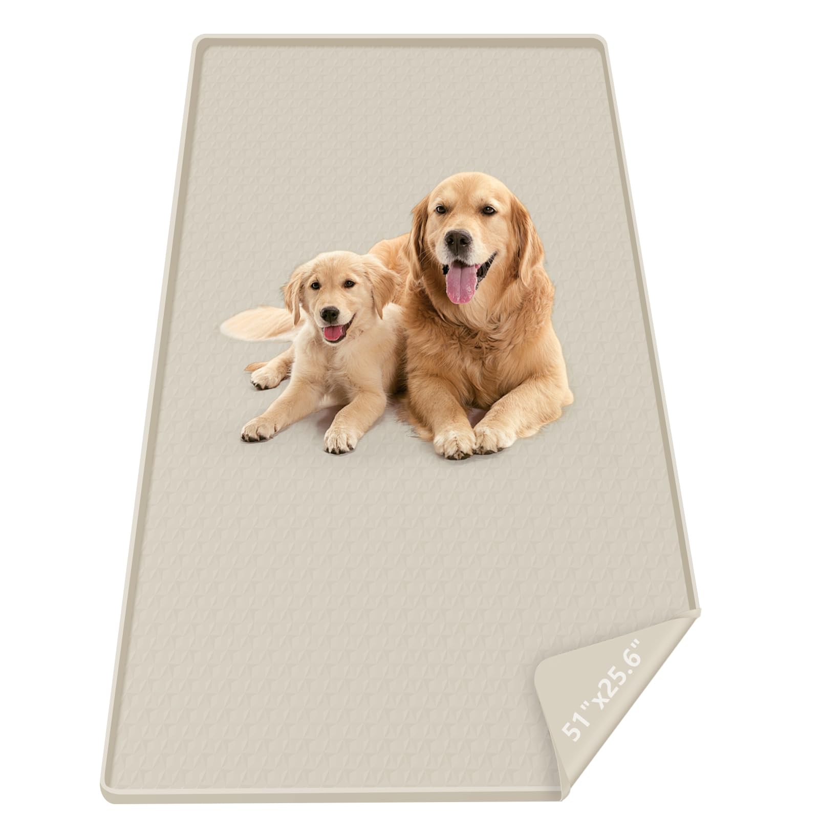 Bartuke Pee Pads for Dogs, 51" x 25.6" Extra Large Reusable Silicone Mat, Washable Puppy Training Pads for Potty Training, Non-Slip, Leak-Proof, Indoor Floor Protection (Beige)