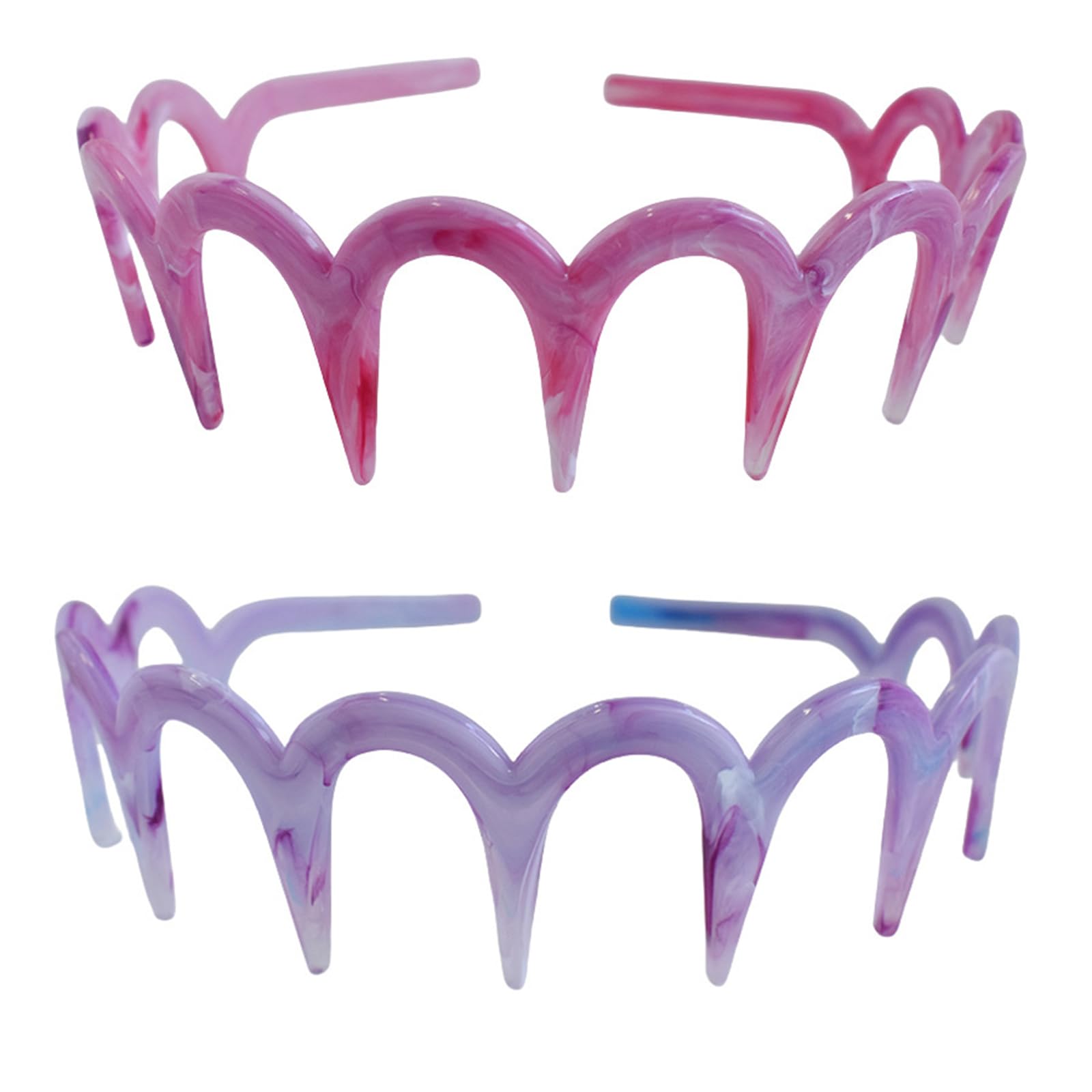 ZOONAI 2 Pcs Zig Zag Headbands for Women Men Girls Fashion Plastic Hairbands with Teeth Non Slip Sharks Tooth Hair Comb Headbands Hair Hoop Accessories (Pink Purple