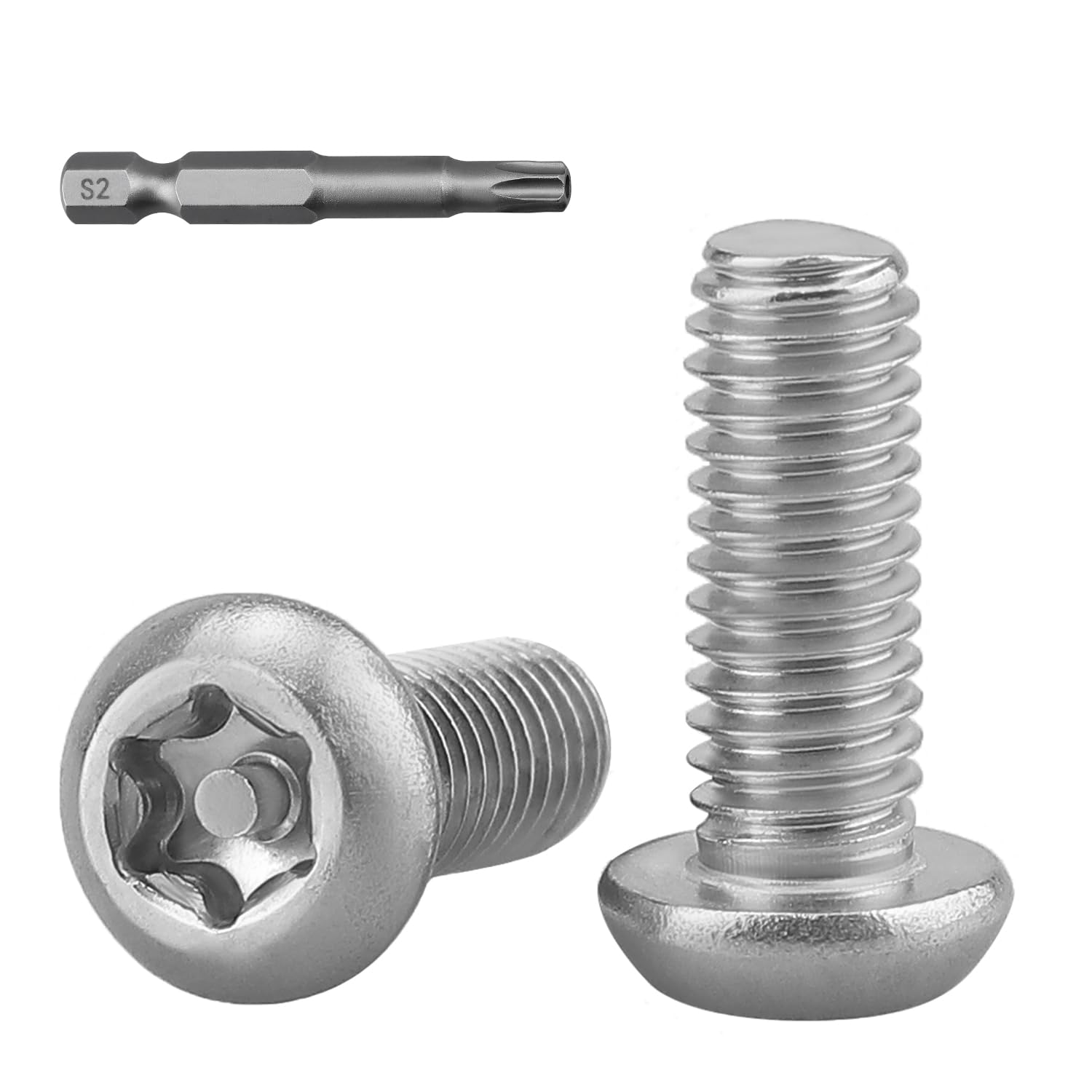 Photo 1 of #10-32 x 1/2" Button Head Torx Security Screws, 304 Stainless Steel 18-8, Anti-Strip & Non-Slip Torx Drive Screws for Outdoor, Automotive License Plates, 50-Pack with Bit TT25