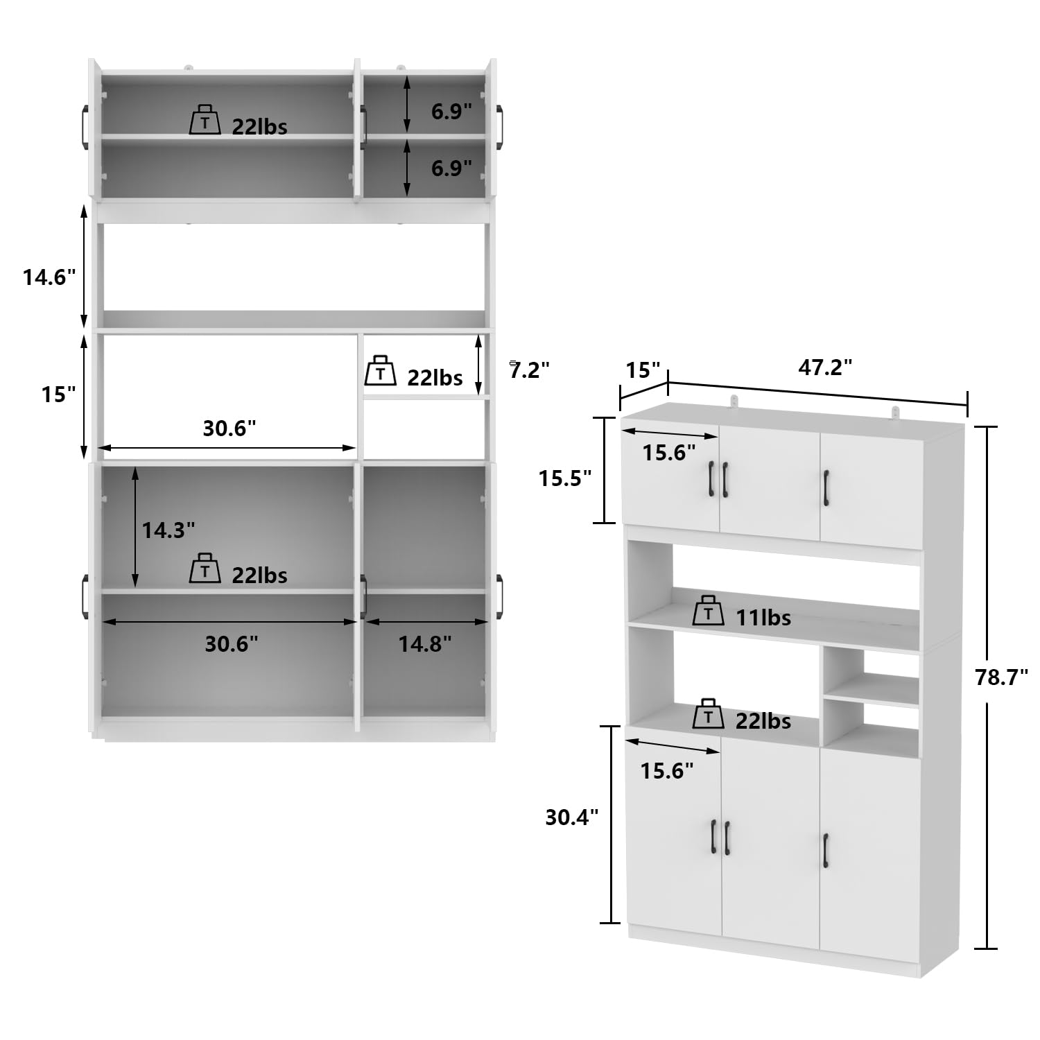 Amazon.com: ECACAD Kitchen Pantry with 6 Doors, 8 Hidden