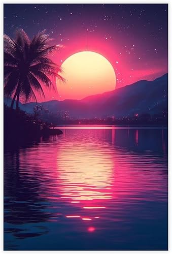 Miniatura 1 de Vaporwave Neon Retro City Print  Synthwave 80s Aesthetic Wall Decor  Futuristic Palm Trees Digital Poster Modern Wall Prints Abstract Geometric