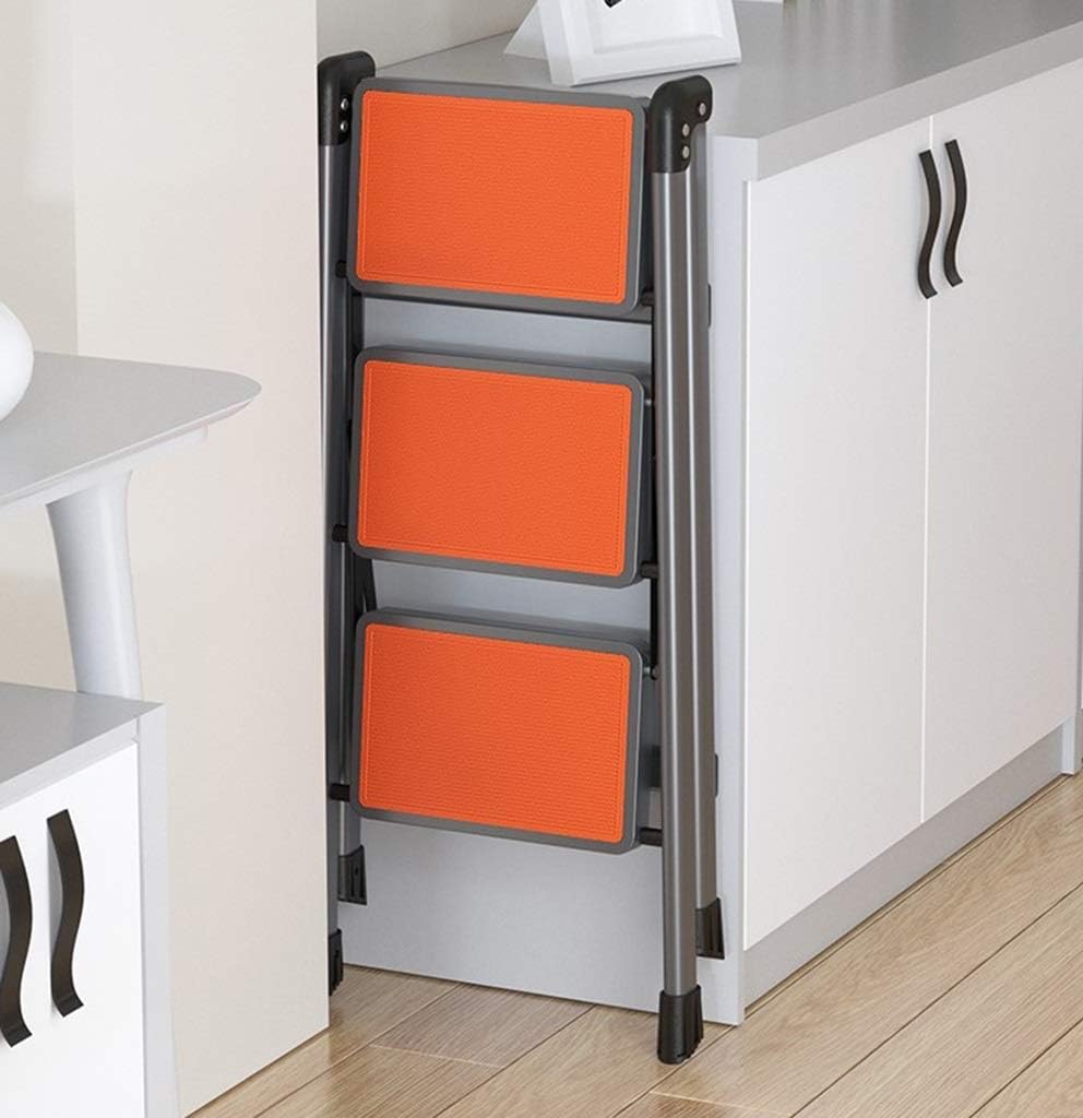 Step Stool Non-Slip Iron Ladder, Unilateral Folding Ladder Dormitory Safety Ladder Three Step Ladder Two Step Ladder Step Ladder/Green/39.5X64X82Cm