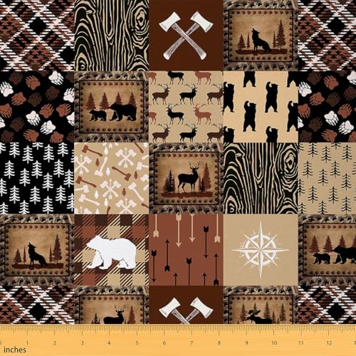 Premium Waterproof Elk Print Upholstery Fabric – Versatile Outdoor and Indoor Decor, Stylish Plaid and Geometric Design, 100% Polyester, 1 Yard