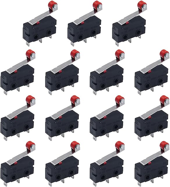 Neikafan 15 Pcs Mirco Limit Switch with Roller Lever 3 Pins Self-resetting Micro Switch 5A 250v Snap Action Switch for Test Instrument Auto Electronic Products Sensitive Tact Switch, black