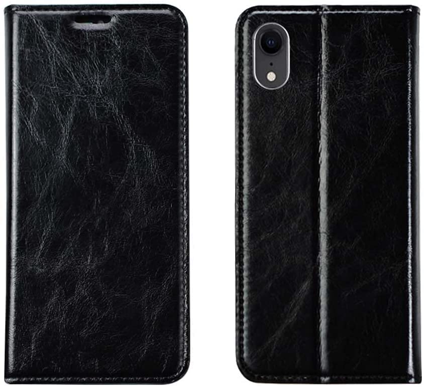 Étui iPhone XR noir avec porte-cartes et support magnétique en cuir antichoc