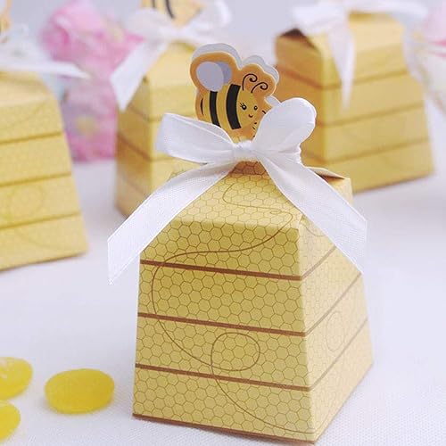 Miniatura 5 de MeiMeiDa Paquete de 60 cajas de dulces de abejorro, caja de regalo de colmena de papel con cinta para decoración de fiestas de abejas, suministros