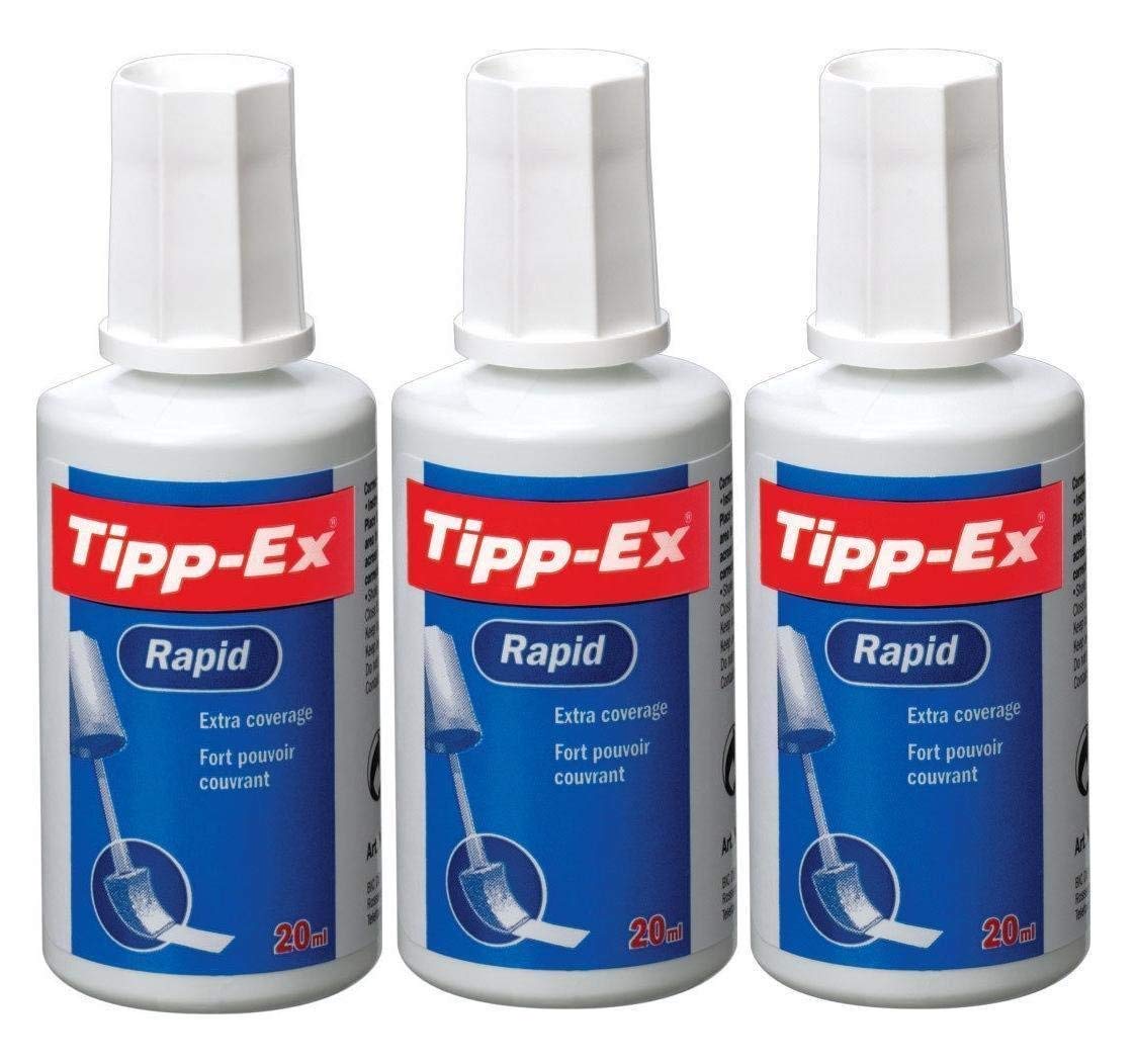 Tipp-Ex Lot de 3 flacons à correction rapide avec bouchon brossé