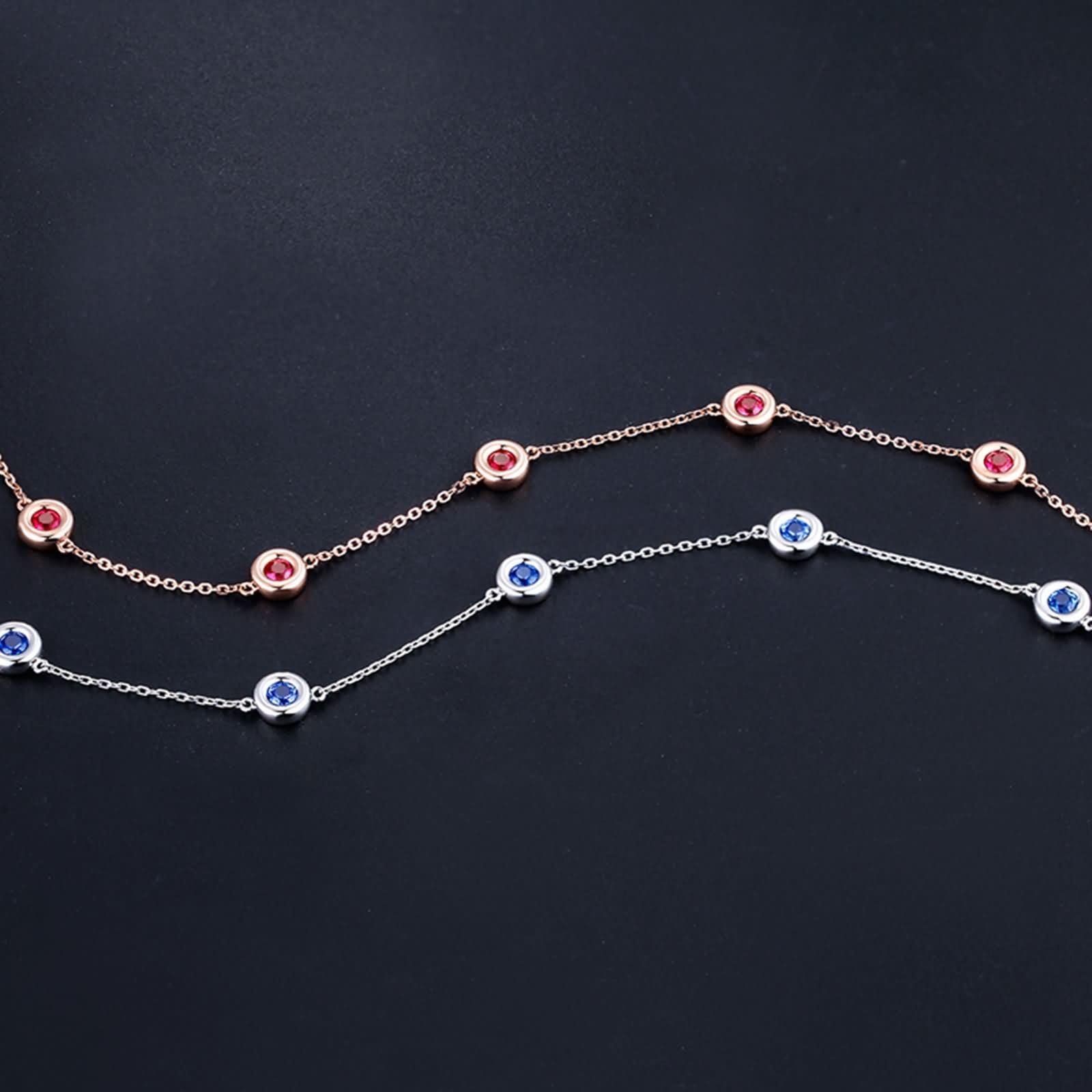 Pulseras Mujer Oro Rosa 9K / 14K / 18K, Redondo con Rubí, Cadena Extensible 16 CM + 5 CM, Pulsera de Oro Rosa de Mujer