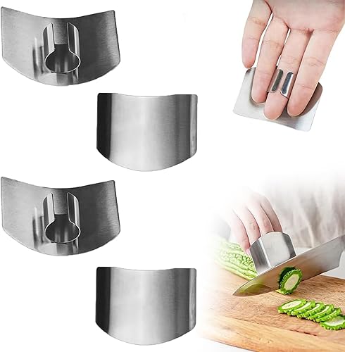 4 protectores de dedos para cortar herramientas de cocina, protectores de dedos para cortar alimentos, protector de dedos de acero inoxidable,