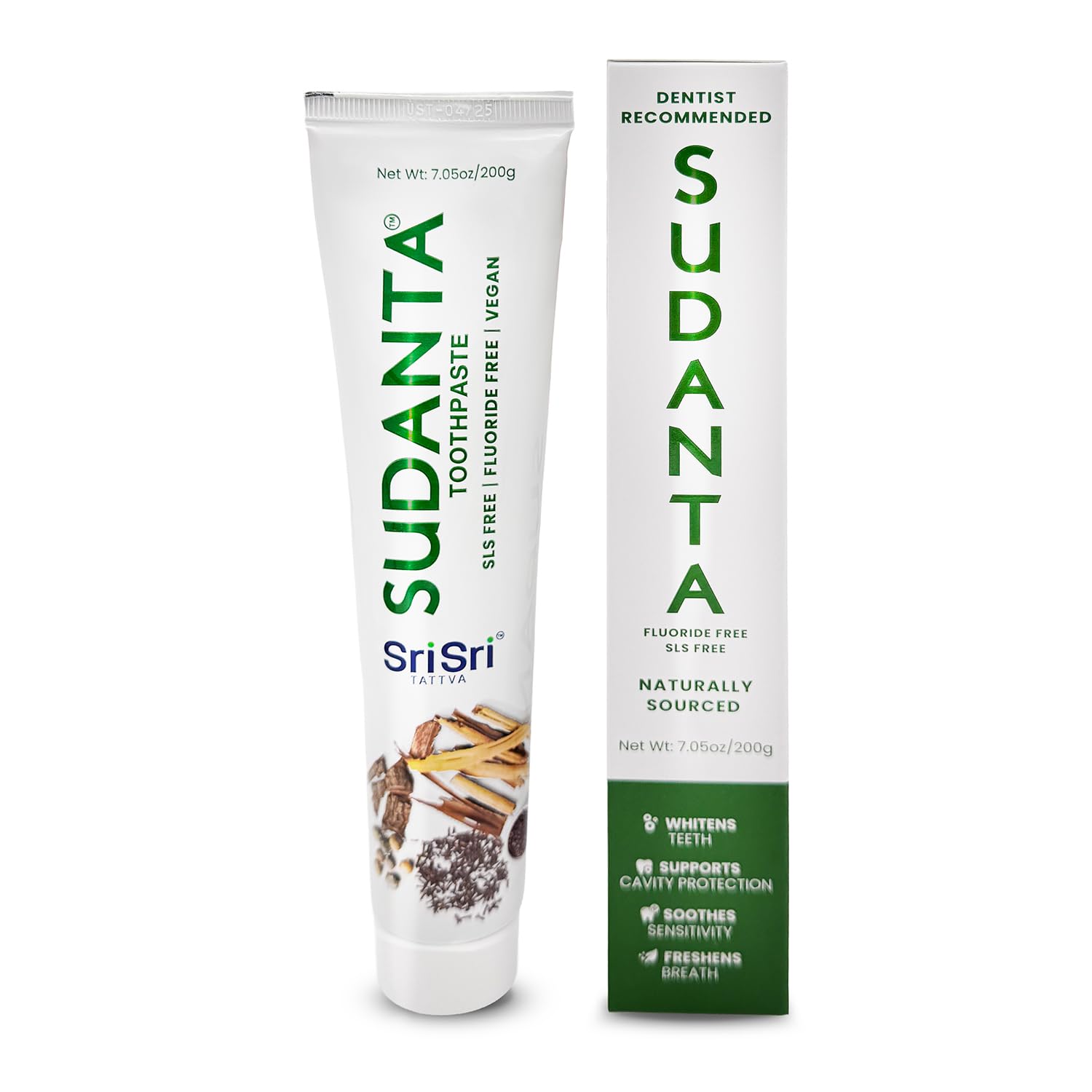 Sri Sri Tattva Sudanta Herbal Toothpaste for Oral Care Protection - Fluoride Free Ayurvedic Toothpaste to Strengthen Teeth and Gums Without Causing Sensitivity - All Natural, 200g (1 Pack)
