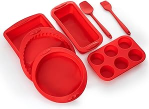 Parmedu 7in1 Nonstick Silicone Bakeware Set Baking Molds BPA Free Heat Resistant Cake Pan Loaf Tin Trays Utensil for Baking Cake Bread Pie Pancake Crepe Cupcake Muffin Scone, Upgrade Model BK001