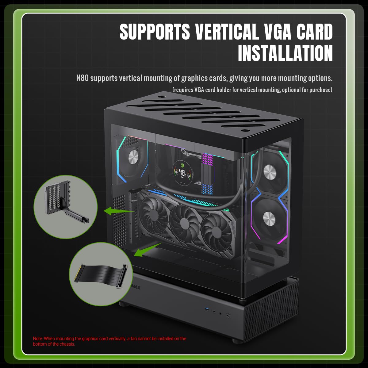 GAMEMAX N80 BK Obudowa Komputerowa ATX Mid-Tower, Verre Panoramique de 270° sur Panneau Avant et Latéral, 6 Ventilateurs ARGB PWM de 120mm Préinstallés, Support BTF et Montage Vertical de GPU