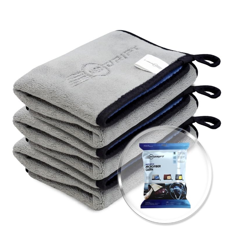 Neodrift ‘800 GSM Microfiber Cloth' - Ultra Soft Cleaning Cloth for Bike, Car - Polishing, Detailing, Highly Absorbent (Colour - Blue + Light Grey) (Size - 40X40 Cm) (Set of 3 Pc)-image-28