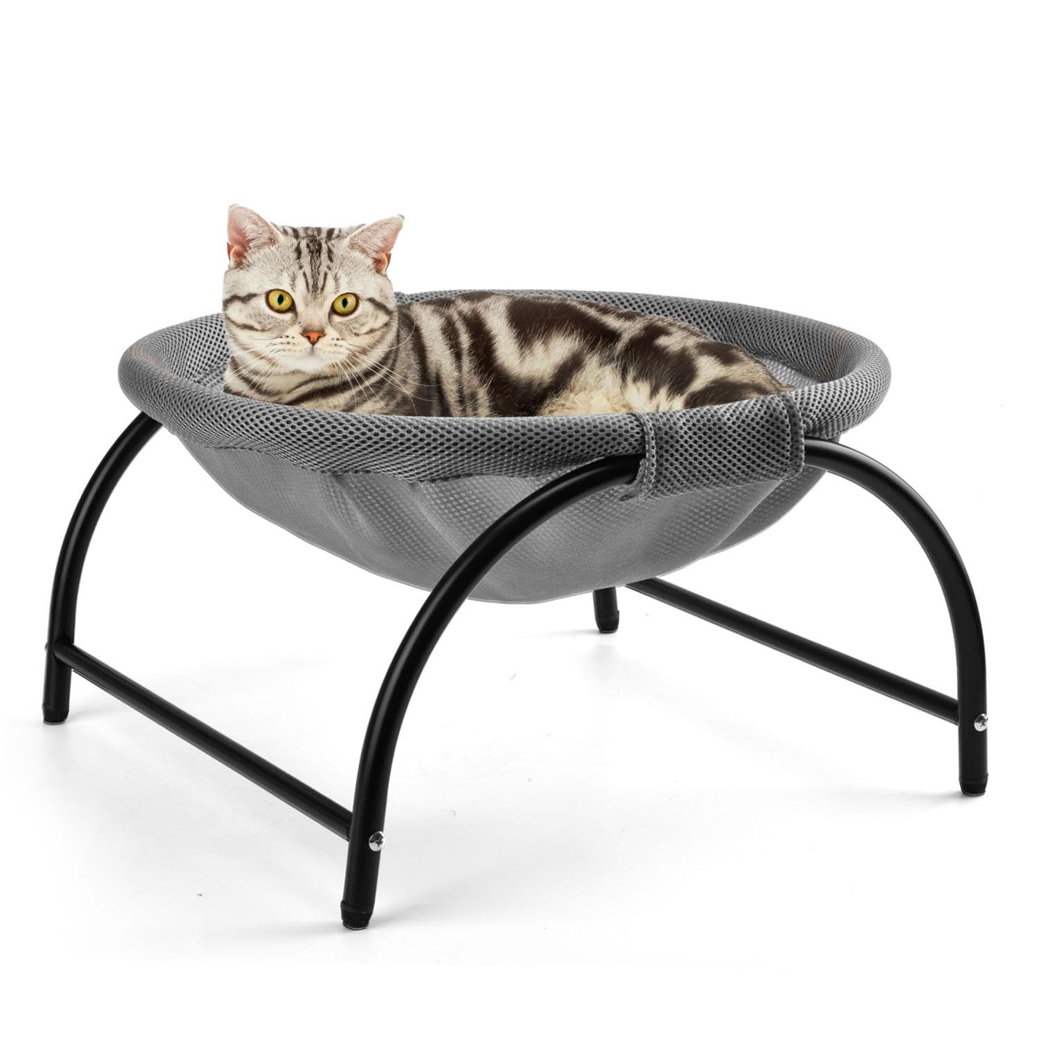 LIFLIX Hamaca elevada para gatos, cama elevada con red extraíble y lavable, para interior y exterior, color gris