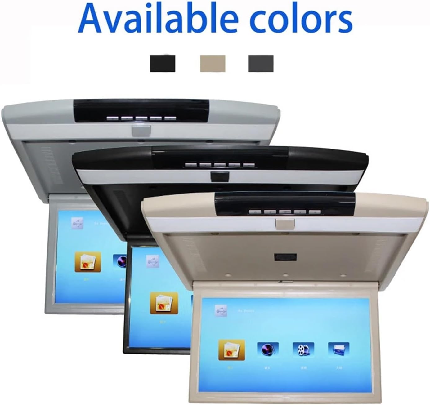 Car Monitor 15/17 Inch HD LCD Screen MP5 Video Player Car Roof Mount Display Multimedia Ceiling TV Mirror FM IR Speaker (17 Inch Grey) (15 Inch Beige)