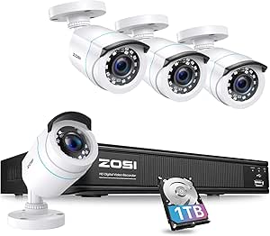ZOSI H.265+ Full 1080p Home Security Camera System Outdoor Indoor, 5MP-Lite CCTV DVR 8 Channel with AI Human Vehicle Detection, 4 x 1080p Weatherproof Surveillance Camera, 80ft Night Vision, 1TB HDD asin的图片