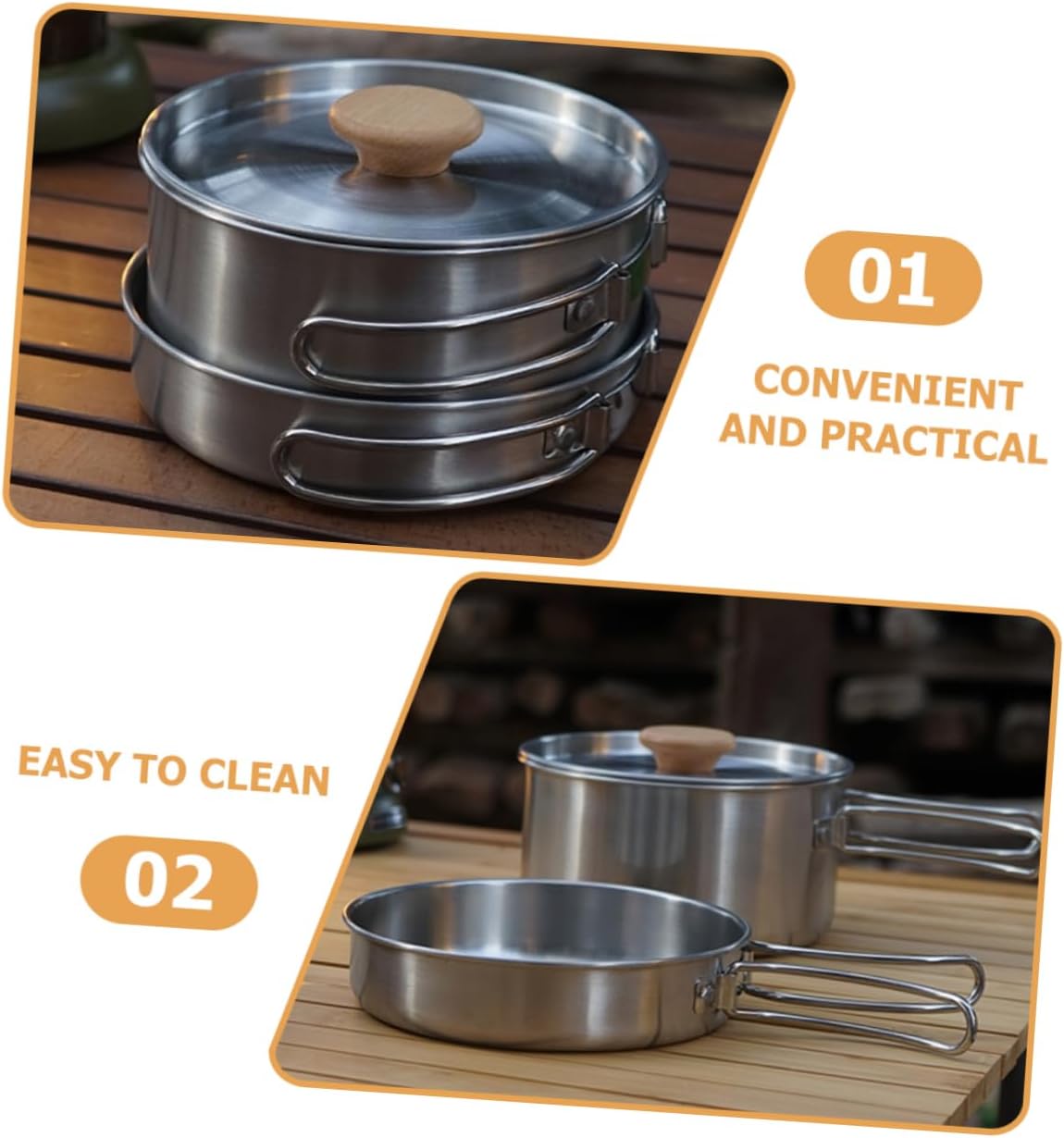 1set Folding Handle Stainless Steel Camping Pot Multi-Functional Frying Pan for Outdoor Cooking Portable and Cookware for Camping Hiking and Picnics