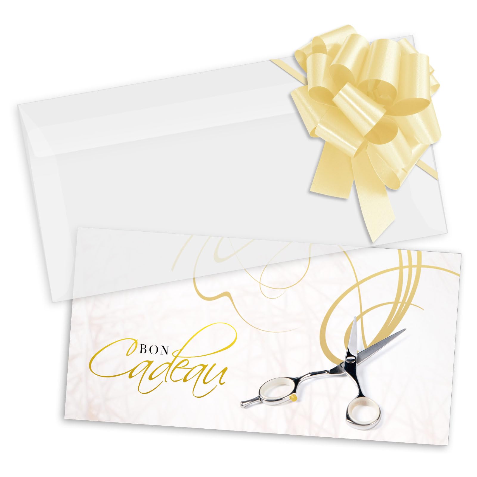 POS BON - 100 bons cadeaux à remplir avec enveloppe/nœud ruban - formulaires imprimés pour des salons de coiffure K9273F-2-100