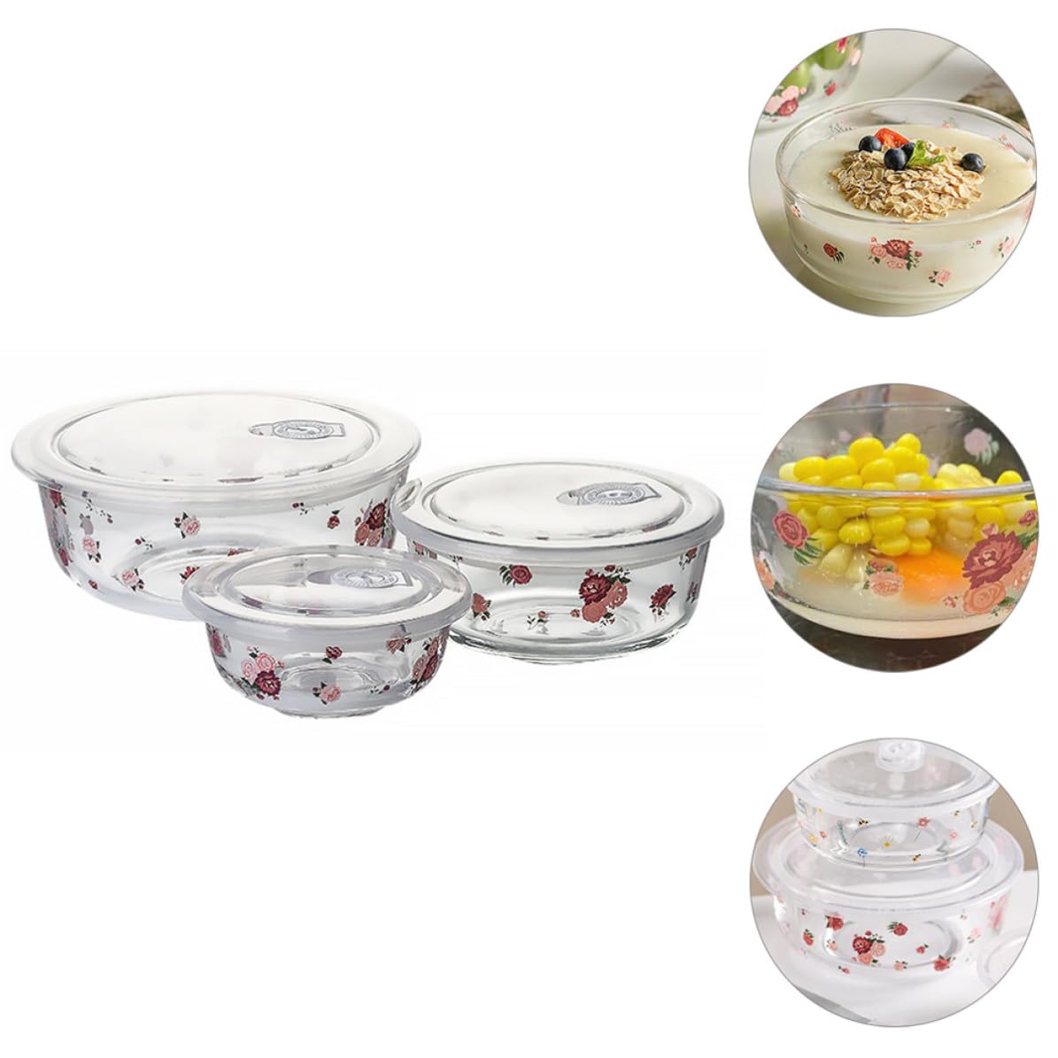 SHERCHPRY 3 Ensaladeras de Cristal con Tapa, Boles para Servir Comida Resistentes al Calor, Fáciles de Limpiar, Ideales para Obsequio de Inauguración de Casa