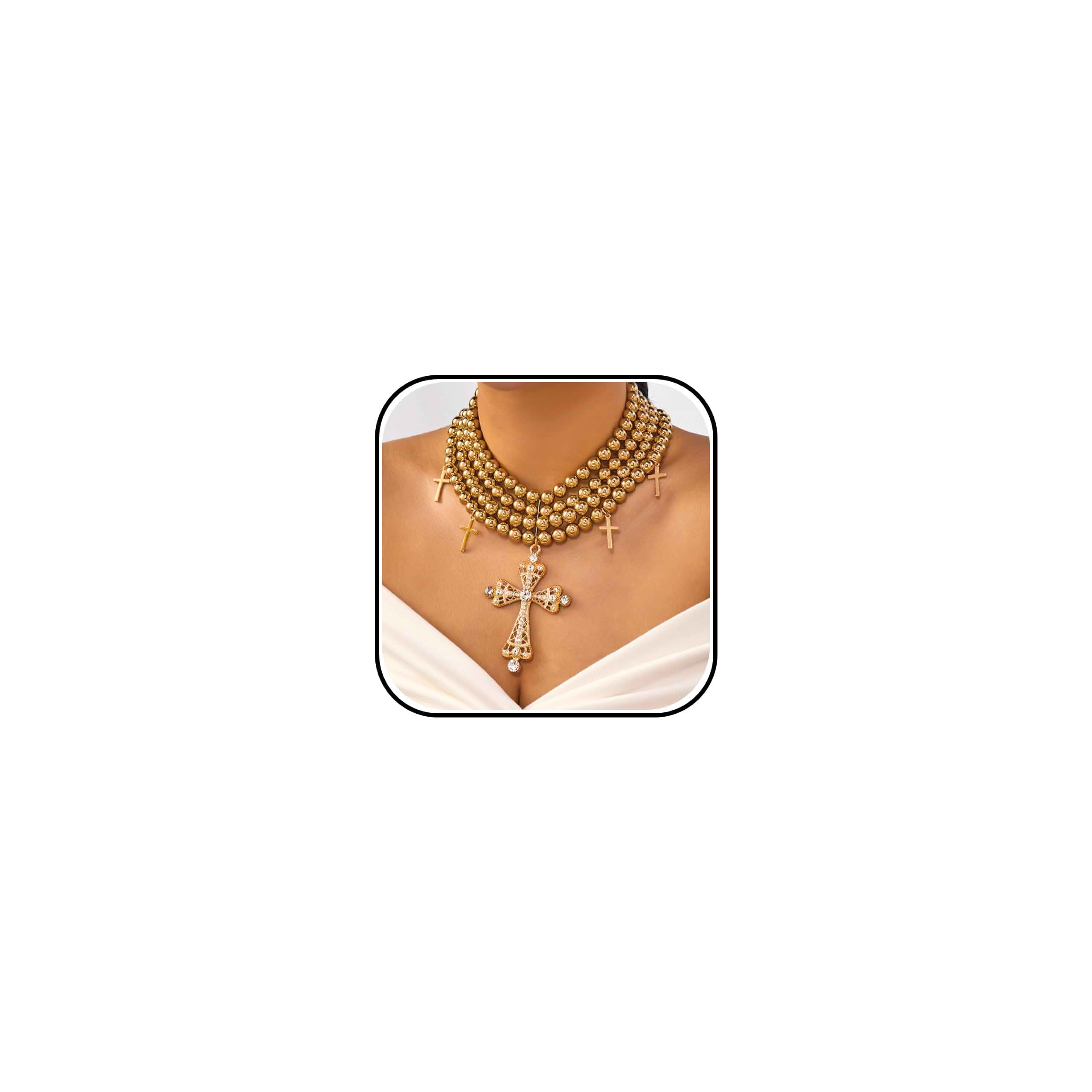 Chunky Pearl Cross Necklace for Women layered beaded Choker necklace Large CZ Cross Pendant Gold Silver Statement Gothic Jewelry Accessories