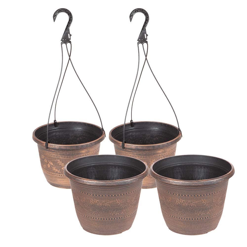 Yougarden Copper Acorn Set - 2 X Baskets & 2 X Planters 25Cm (10In) In -Tone