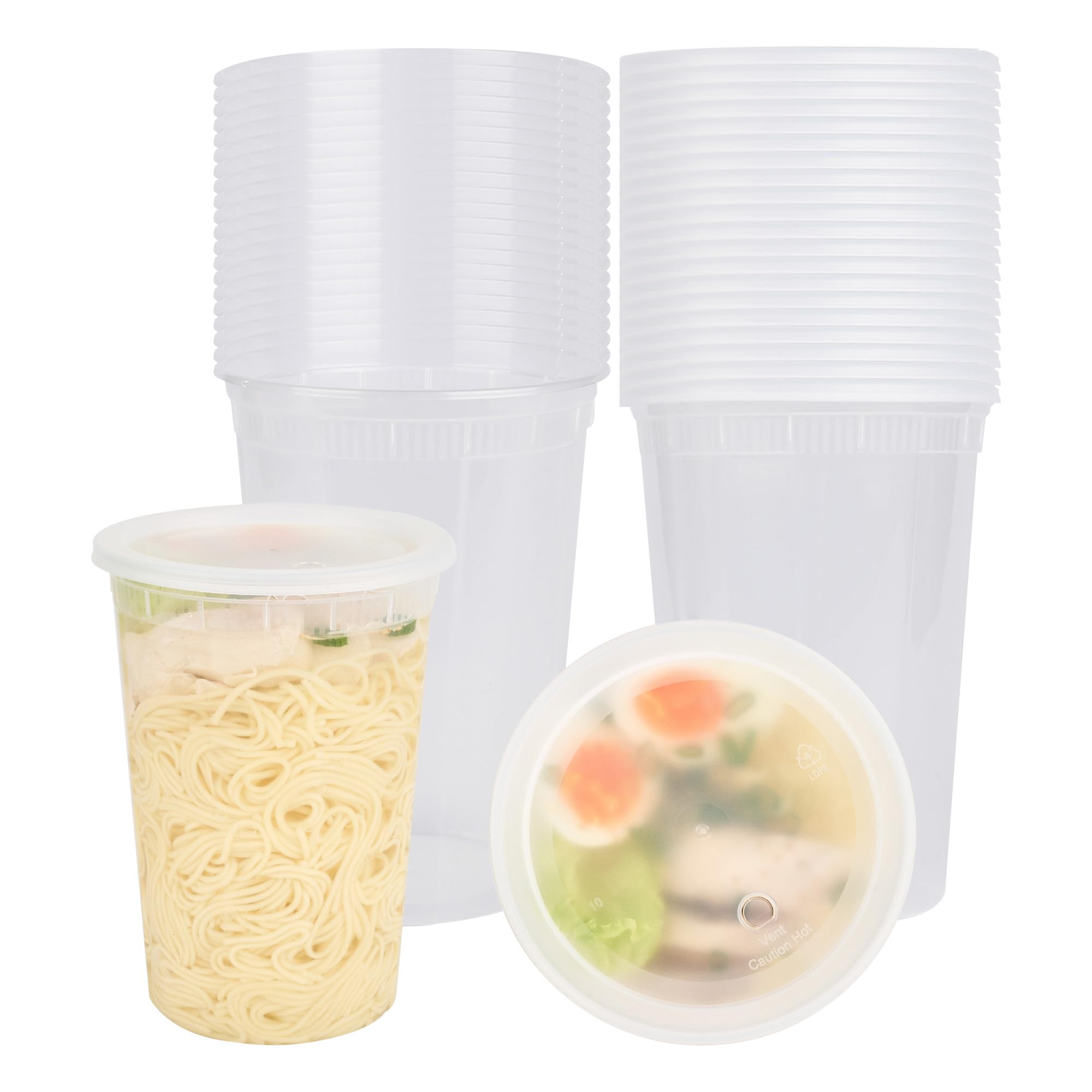 Restaurantware - Asporto - Contenedores de sopa desechables de 48 onzas, 100 recipientes de delicatessen con tapas, aptos para microondas, recipientes de plástico transparente de alta calidad,