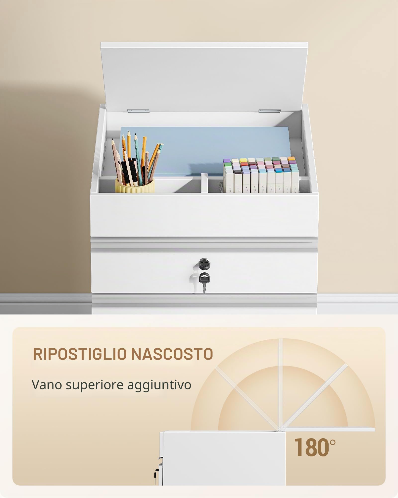 Hzuaneri Cassettiera Scrivania con Ruote, 3 Cassetti e Serrature, Mobile Porta Stampante, Ufficio, Studio, 40 x 40 x 70, Bianco FC41003X
