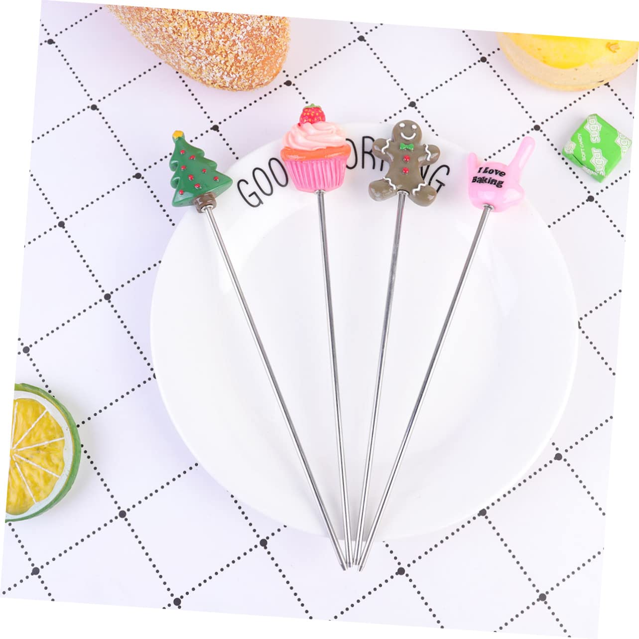 FUNOMOCYA 4pcs Stainless Steel Cake Tester Baking Tool for Cupcake Biscuit Muffin (strawberry Cake Hand Xmas Tree Snowman)