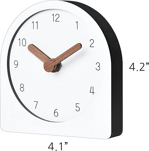 Miniatura 2 de Silencioso de madera sin tictac funciona con pilas, decorativo, pequeño, analógico, moderno, estante de escritorio, mantel de mesa, reloj blanco