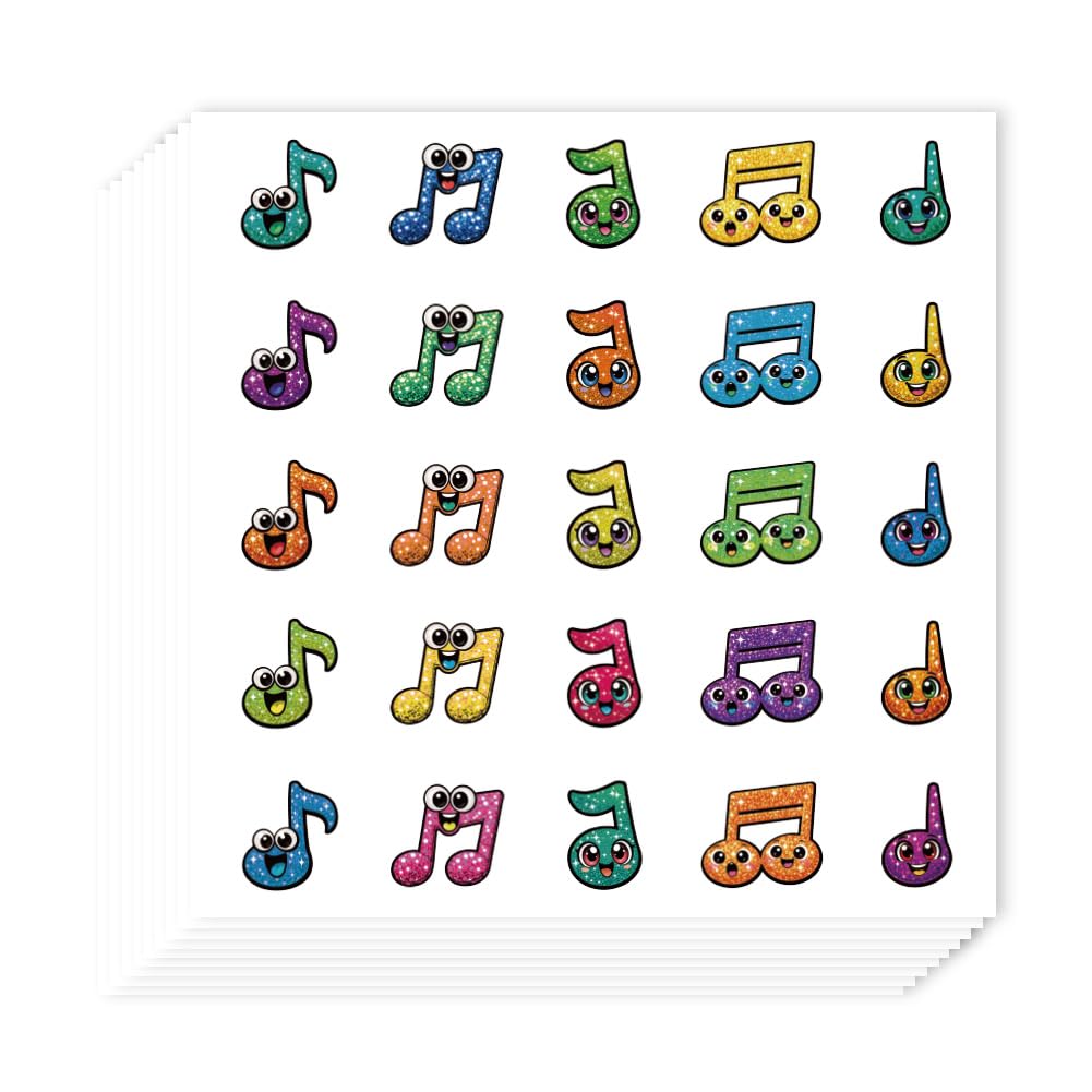 AHANDMAKER 20 Sheets Self-Adhesive Cute Music Note Labels Stickers, Glitter Cartoon Music Planner Stickers for Calendar Appointment Scrapbooking Crafting Party Decor Gift Bag Seal