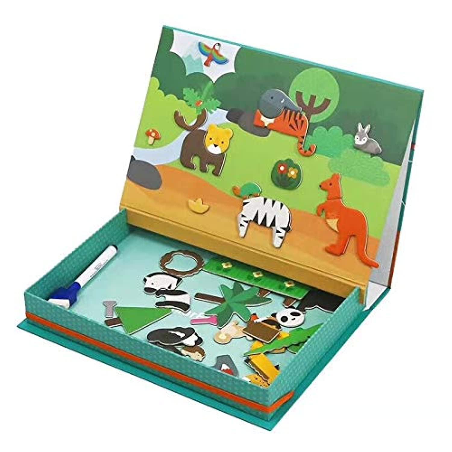 Babyfit Kids Educational Toys Magnetic Animal World Art Case Puzzle Play Set (Pretend Play Set, Display Stands, Great Gift for Girls and Boys - Best for 3, 4, 5 Year Olds and Up)