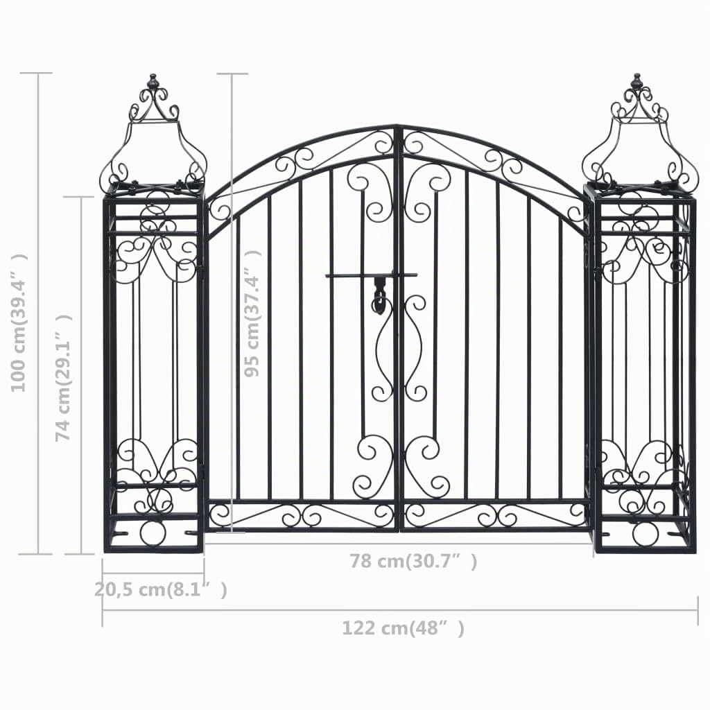 vidaXL Puerta de Jardín Decorativa en Forma de Arcos Entrada Elegante Proteger Espacio Privado Portal para Vallas Patios de Hierro Forjado