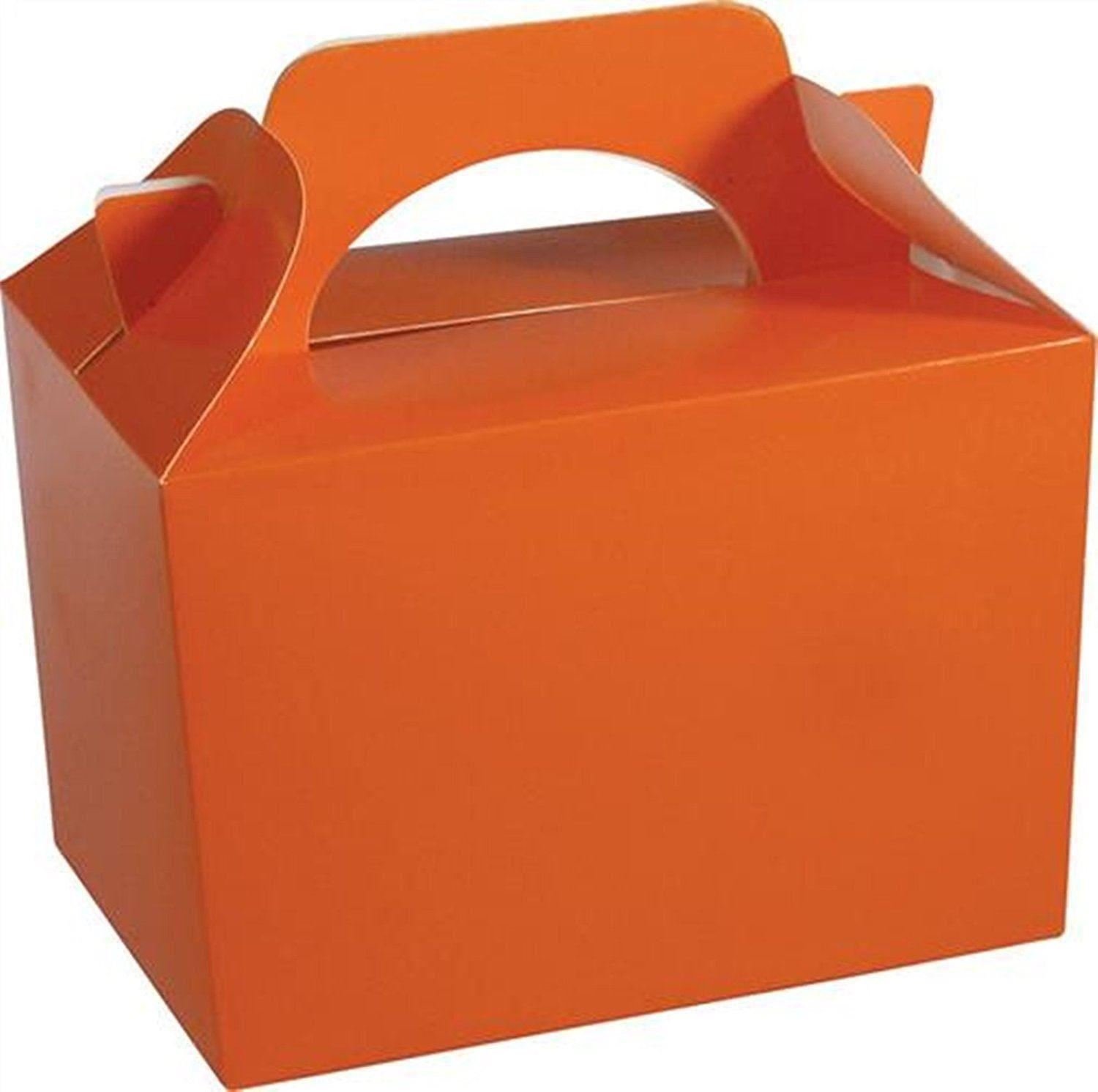 MustBeBonkers 25 Childrens/Kids Plain Coloured Carry Food Meal Birthday Party Box Loot Bag Boxes - Size: 152mm x 100mm x 102mm (Orange)