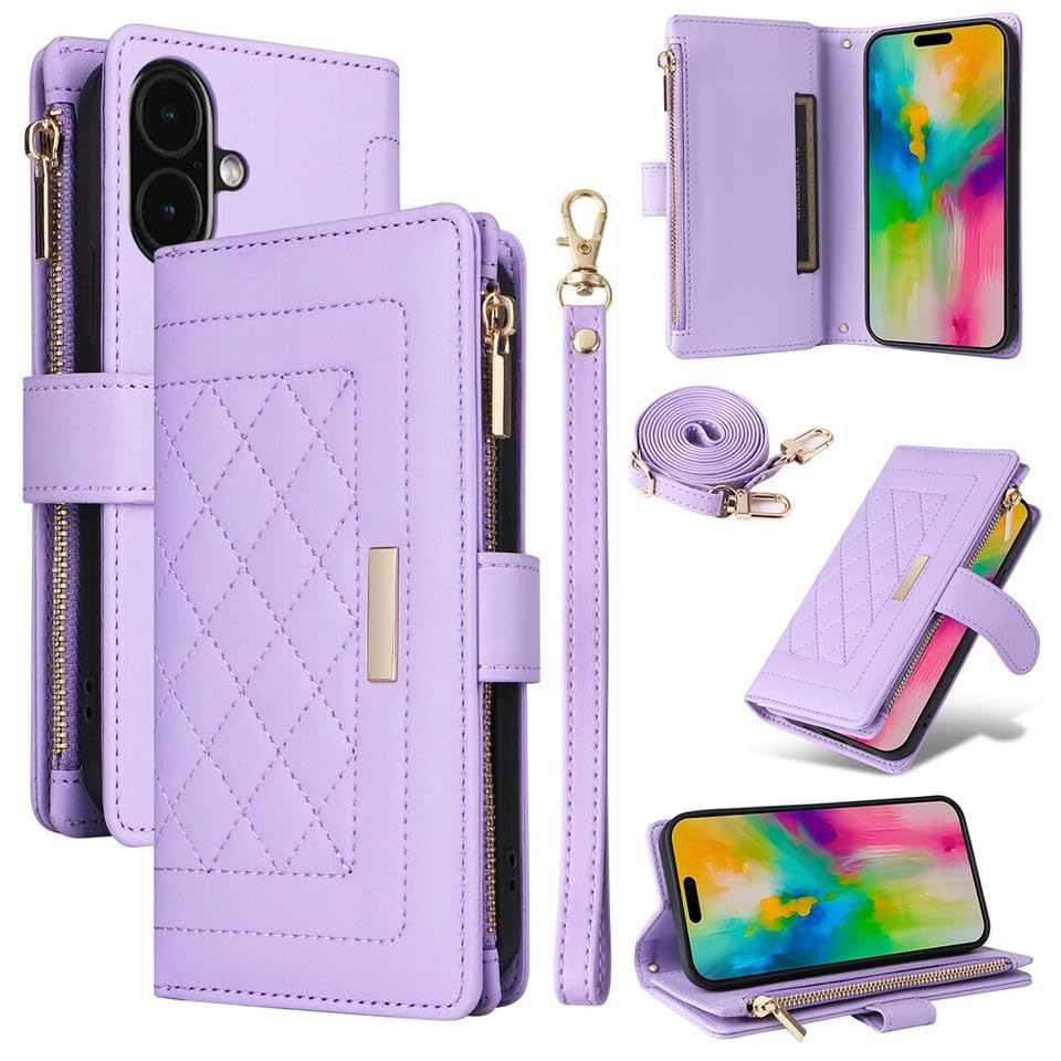 Coque portefeuille cuir iPhone 15 Pro Max violet finition magnétique haut de gamme