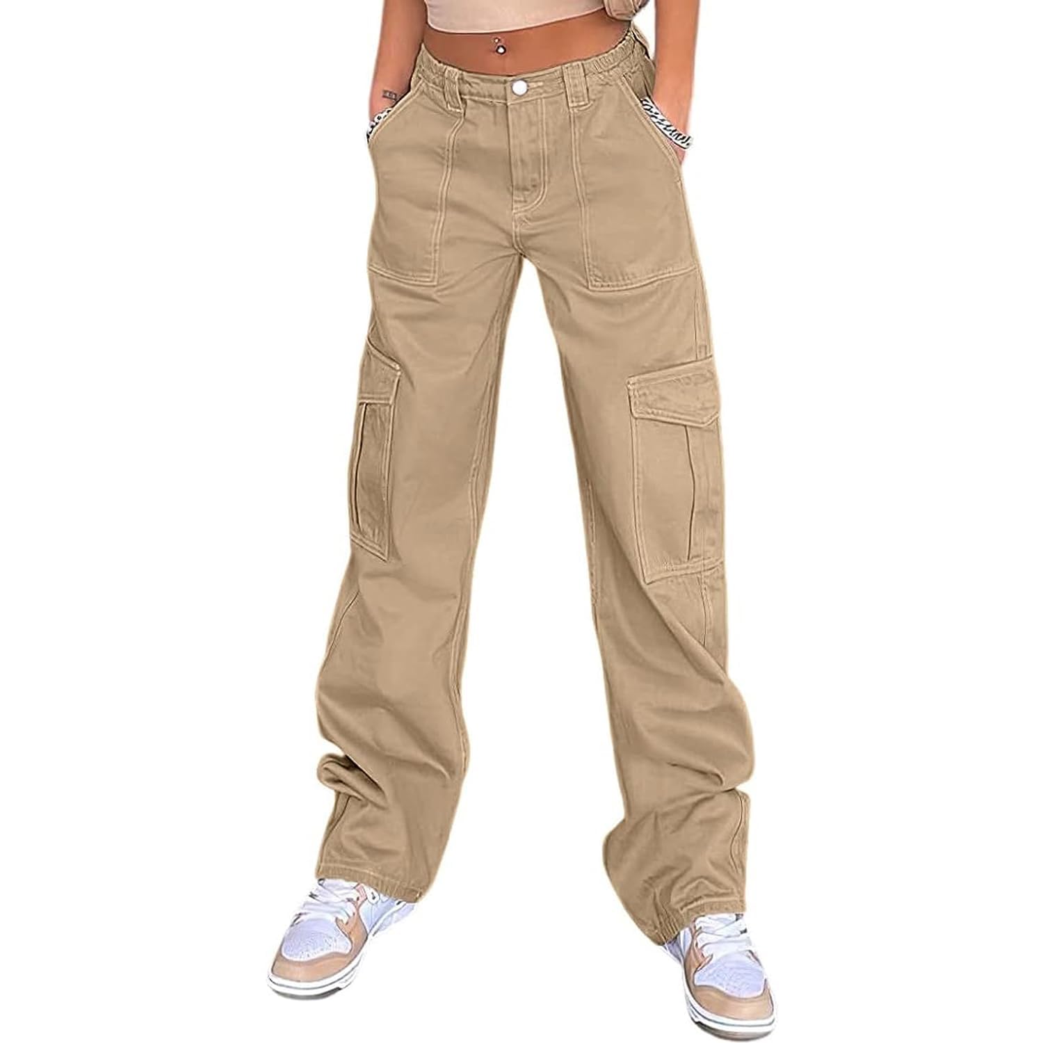 High Waisted Cargo Pants for Women Casual Wide Leg Trousers 2025 Baggy Stretch Y2k Cargo Jeans with 6