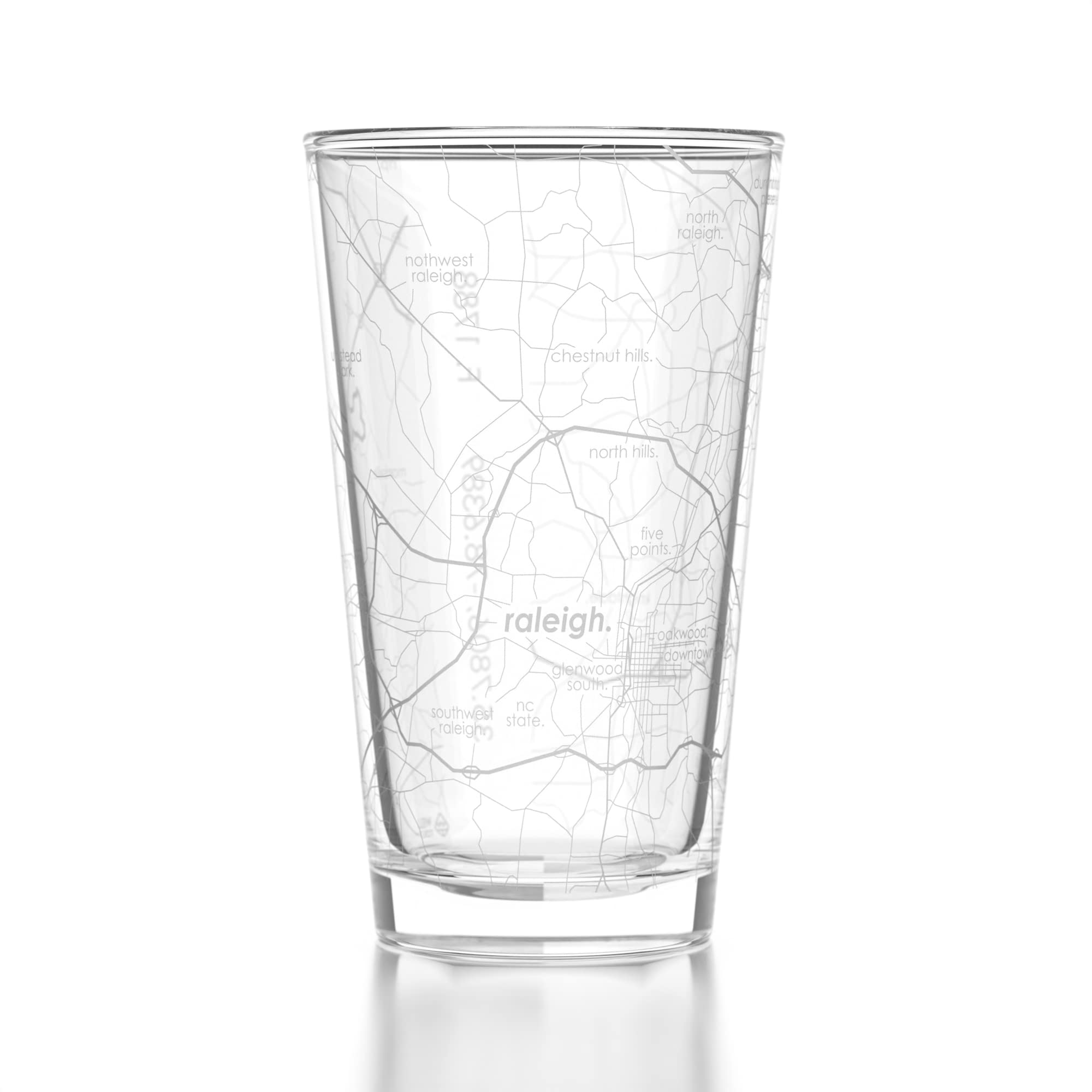 Well Told Vaso de cerveza grabado con mapa de Carolina del Norte de Raleigh, vaso de cerveza grabado (473 ml, transparente) con mapa de la ciudad, vaso de cerveza personalizado, regalos para los